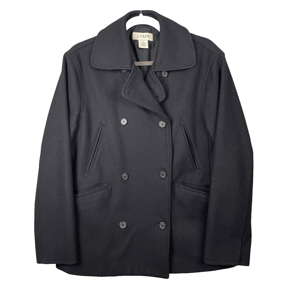 J. CREW Peacoat‎ Women's Small Black Wool Blend Double Breasted Old Money Luxury